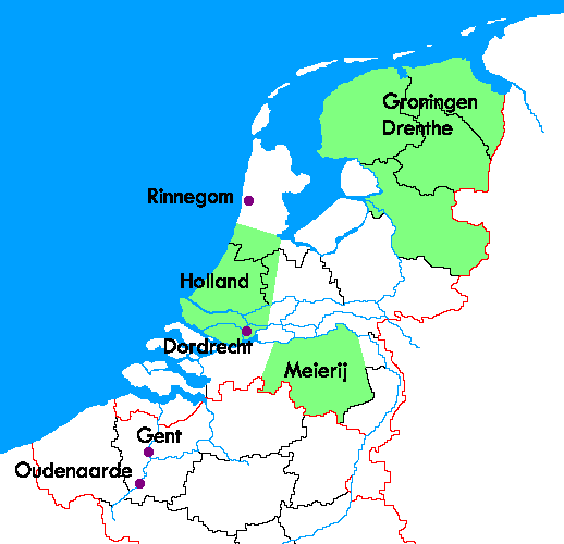 Kaart van de Lage Landen - locaties