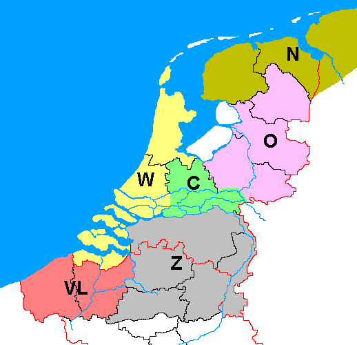 Kaart van de Lage Landen - regio's